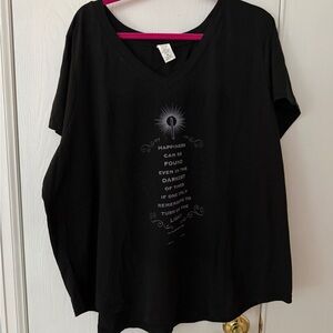 Elegant Black V-Neck Tee with Inspirational Graphic